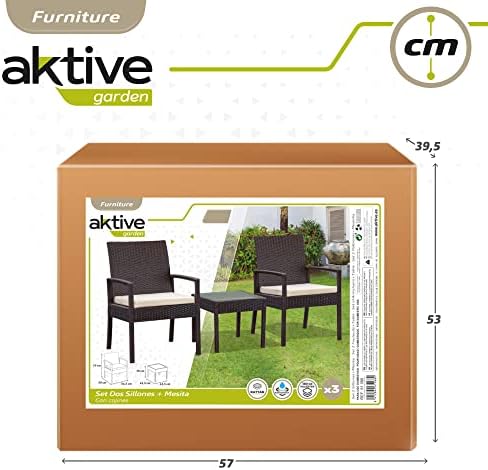 61068 Gartenmöbel-Set aus Rattan, Terrassenmöbel, Outdoor-Möbel, inklusive 2 Gartensesseln mit gepolstertem Kissen und 1 Tisch, Außenterrasse, dunkelgrau, Dunkel