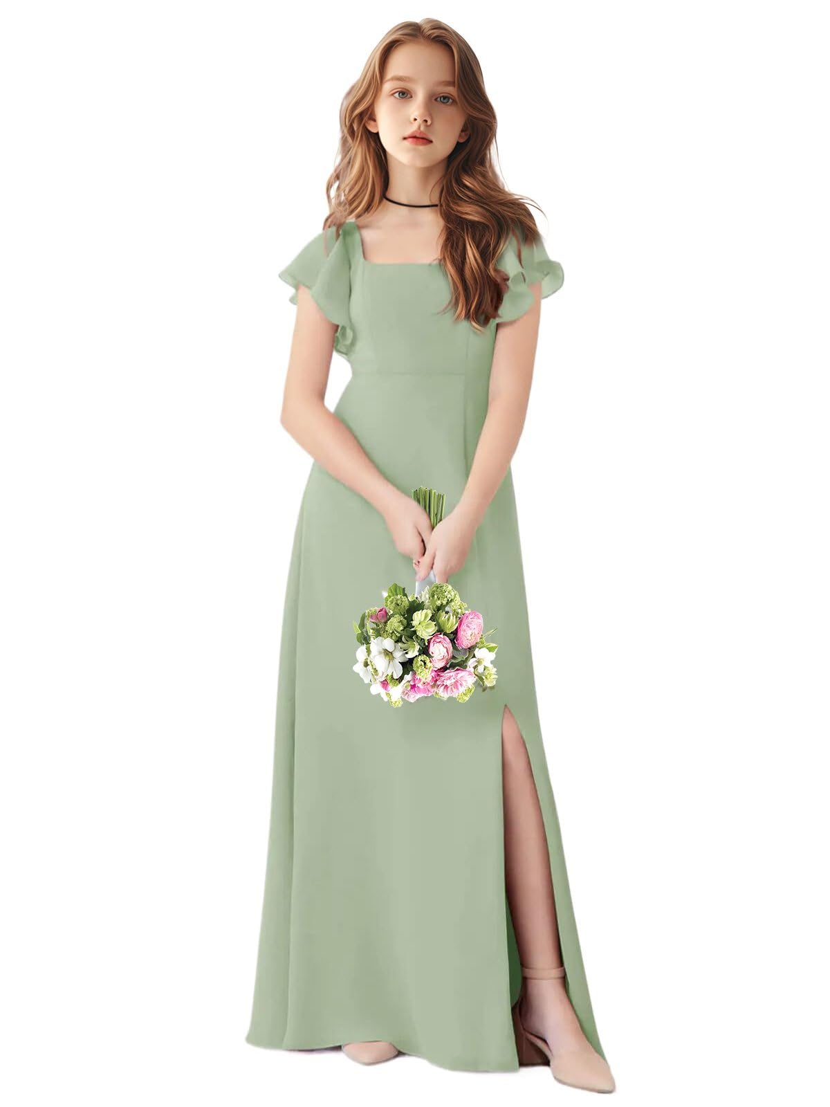 TAISHAN Junior Bridesmaid Dress for Wedding Ruffle