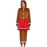 Siwoaxae Adult Christmas Costumes One Piece Gingerbread Man Pajamas for Women Men Jumpsuit Halloween Holiday Outfit Sleepwear