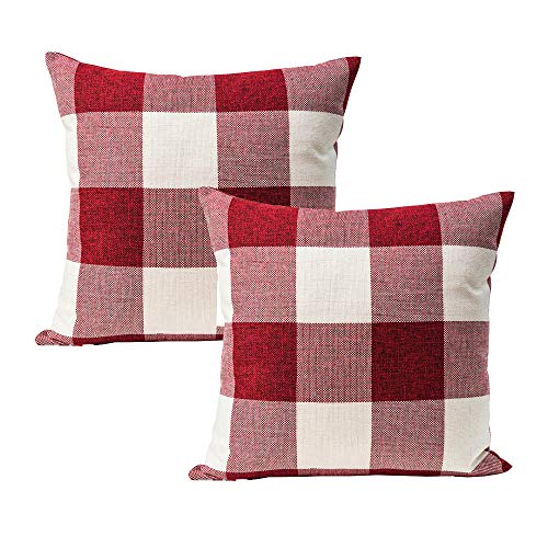 Songtec Christmas Decorative Pillow Covers 18x18 Inch, Outdoor Patio Cushion with Red White Home Decor - 2 Pack