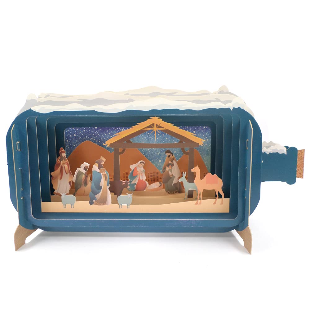 Message In A Bottle Manger Scene Pop Up Christmas Greeting Card By Alljoy Cards XMIB058