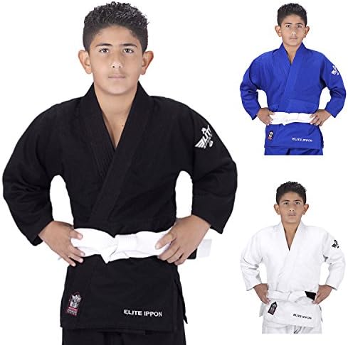NEW ITEM Elite Sports Deluxe Kids IJF Judo Gi w/ Preshrunk Fabric & Free Belt (Black, 00)