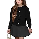 UELoop Girls' Cardigan Sweater [Cute Petal Buttons] Cotton Long Sleeve Crewneck Uniform Sweater for 5-14 Years Girls