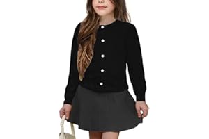 UELoop Girls' Cardigan Sweater [Cute Petal Buttons] Cotton Long Sleeve Crewneck Uniform Sweater for 5-14 Years Girls