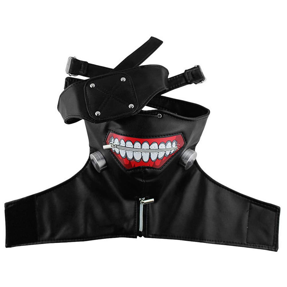 LONTG Halloween Mask Halloween Costume Cosplay Mask Cosplay Accessory Props Kaneki Ken Zipper Mask with Detachable Eye Patch Black Adjustable
