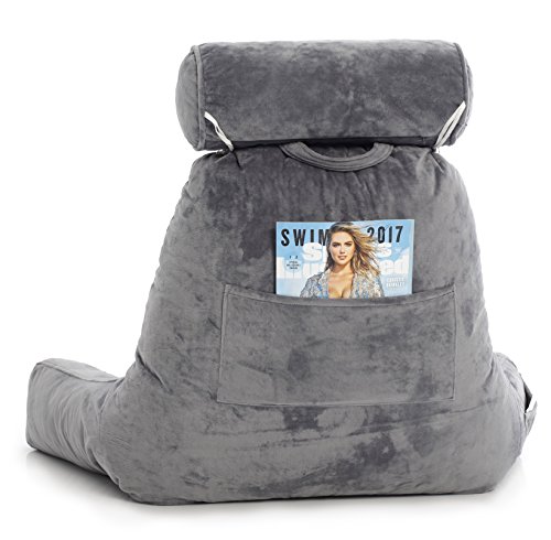 Husband Pillow XXL - Reading Pillow Bed Chair with Arms & Back Support - Dark Grey - Back Pillow for Sitting Up - Bed Rest Arm Pillow - Comfy Reading Pillow for Adults