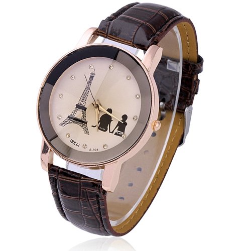 Ibeli Eiffel Tower Golden Analog Quartz Womens Girl's Couple Lovers Wrist Watch