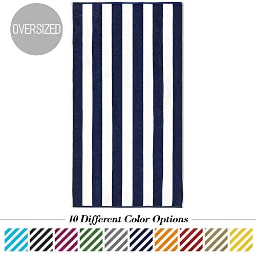 Caravalli Egyptian Cotton Beach Towel, Windsor Oversized Luxury Resort Towel with Large Stripes, Over Sized Super Soft Ulta Absorbent Striped Spa Towels, Thick Cabana Stripe Bath Towel (Navy)
