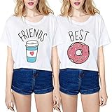 JINT Best Friends Tshirt 2-Pack Women Donut and Coffee BFF Matching Cute Shirt Cartoon Tops Funny Tees by (Best-S+Friends-S)