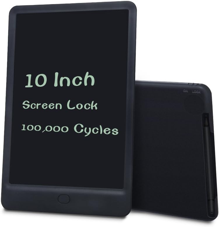 LCD Writing Tablet, 10-Inch Writing Board with Screen Lock, Electronic Notepad with Stylus for Kids and Adults - Black