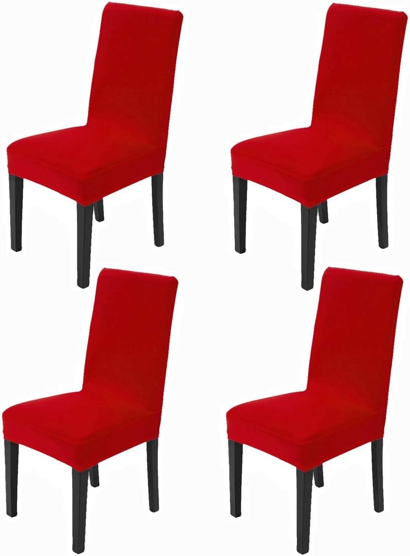 Awland Dining Chair Slipcovers Protector Removable Short Stretch Spandex Dining Room Banquet Chair Seat Cover for Kitchen Bar Hotel and Wedding Ceremony 4PCS - Red: Kitchen & Dining