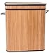 BirdRock Home Double Laundry Hamper with Lid and Cloth Liner | Bamboo | Natural | Easily Transport Laundry Basket | 2 Section Collapsible Hamper | String Handles