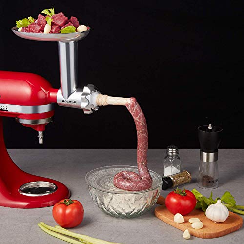 Metal Food Meat Grinder Attachment for KitchenAid Stand Mixers - Including Sausage Stuffer Accessory (Renewed)