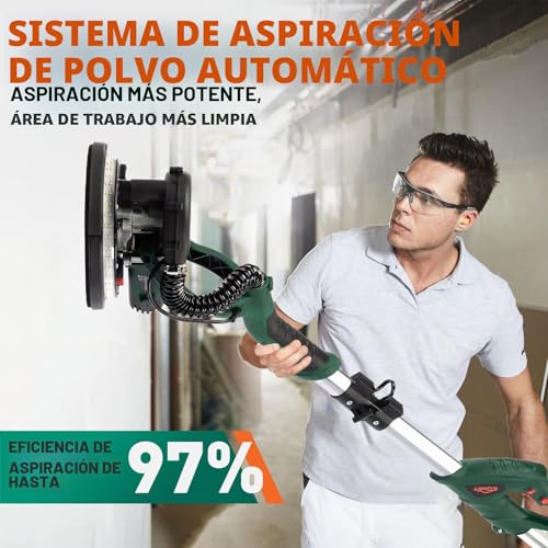 KUIMIT Wall Sander, 850W Electric Sander with 12 Sanding Discs, 6 Variable Speeds 800-1750 RPM, with Extendable Handle, LED Light, Long Dust Hose and Storage Bag
