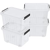 Udotry 30 Quart Stackable Clear Plastic Storage Latch Bin with Lid, 4-Pack | Plastic Latching Organization Tote Boxes with Wheels