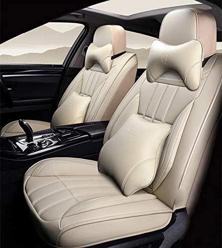 ZJYHYF Luxury Leather Car Seat Cover,Luxury Universal Fit 5 Seats Car Sedan SUV Seat Covers Protectors Waterproof PU Leather Auto Seat Cushions Car Seat Covers Leather Full Set,Beige