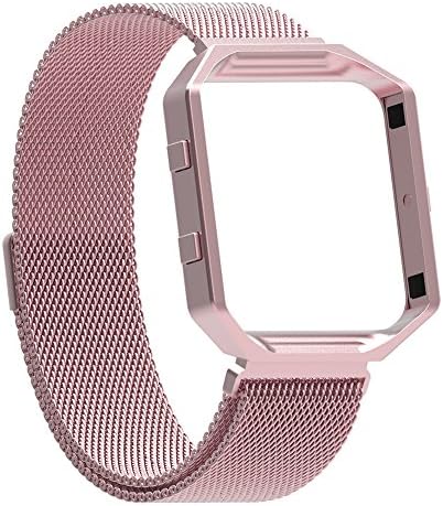 Austrake For Fitbit Blaze Bands with Frame, Replacement Milanese Loop with Metal Housing for Fitbit Blaze Smart Sports Watch Bracelet for Women Men (Rose Pink, Small (5.5" - 8.6"))