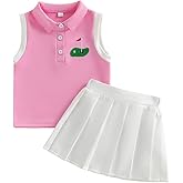 mlpeerw Toddler Girl Golf Outfits Hole In One Golf Sleeveless Polo T-shirt Tops And Pleated Skirt 2Pcs Baby Summer Clothes