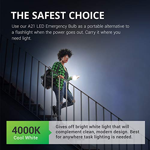 Sunco Lighting 6 Pack Rechargeable Emergency Bulb, A21, 11W, 4000K Cool White, E26, Battery Powered LED Bulb, 2 Hours Backup, Portable Camping Light - UL