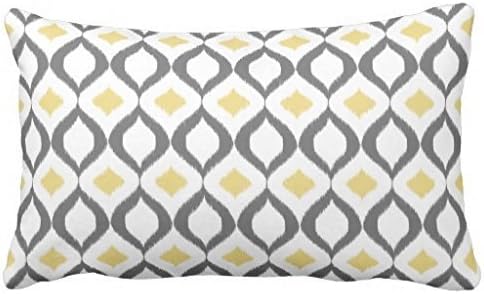 Decorative Retro Geometric Ikat Yellow Gray Pattern Bedding Pillow Cover 12 x 20 Inches