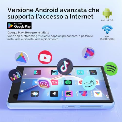 160GB MP3 Player with Spotify, Bluetooth and WiFi, 4.5 Inch Touchscreen, MP4 Player, Android Music Player 13 MP3 MP4 with Spotify, Play Store, Amazon Music, Deezer, FM Radio
