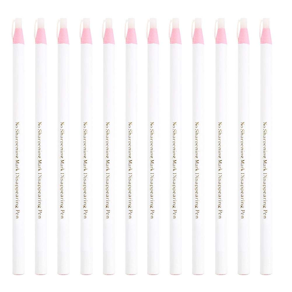 Tailor Mark Pencil Fabric Invisible Erasable Chalk Free Sewing Marker Tracing Pencil Marking Tools for Cloth Leather, Pack of 12