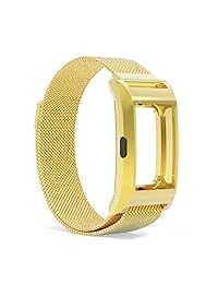MoKo Milanese Loop pulsera de acero inoxidable correa de reloj inteligente + Frame Vivienda para 2016 Fitbit Charge 2 Ritmo Cardíaco + pulsera Fitness Parent., Dorado