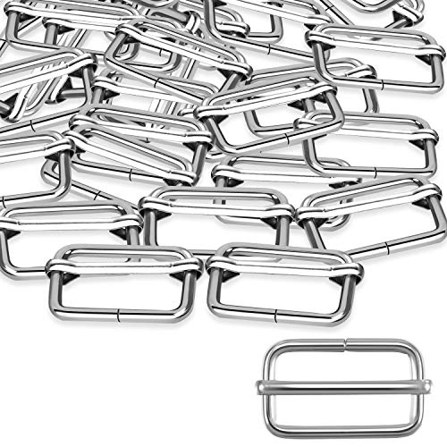 Tatuo 50 Pieces Slide Buckle 1 Inch Metal TriGlide Slides Silvery