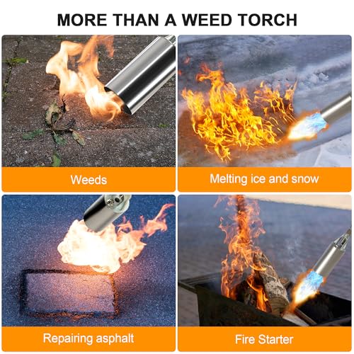 Propane Torch Kit Heavy Duty Weed Burner, 1,800,000 BTU Flame Thrower Gun with Built-in Igniter, with 30" High Flame, 10FT Hose, Detachable Long Reach Torch for Weeds, Ice, Snow, Asphalt