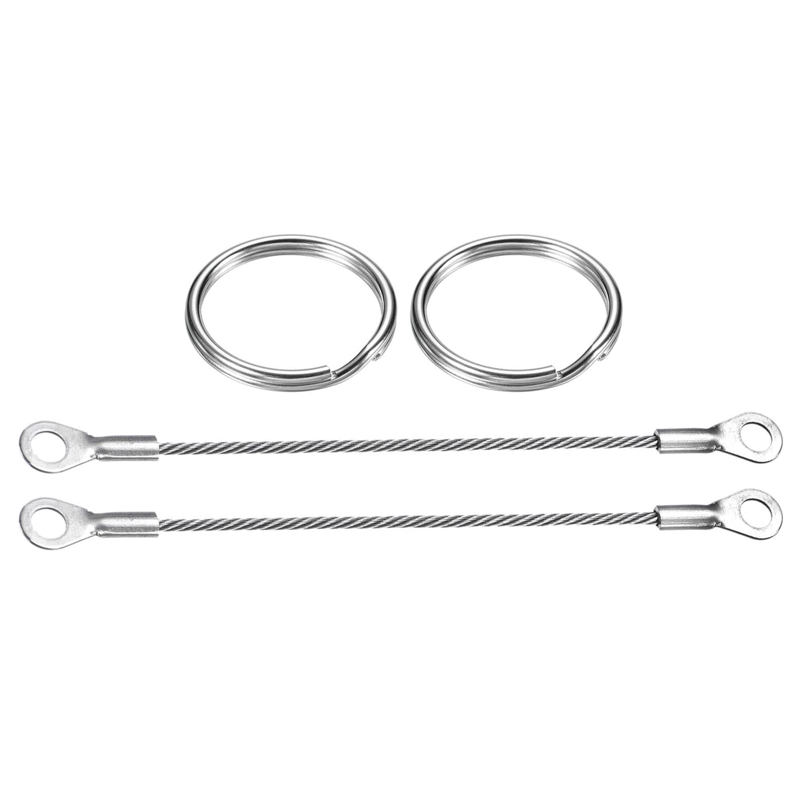 M METERXITY 2mmx10cm Lanyard Security Cable Ropes 10pcs with 2x30mm Keyrings 20pcs, Apply to Outdoors (304 Stainless Steel, Silver)