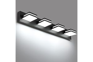 SineRise LED Modern Bathroom Vanity Light Fixtures (4-Light, 30-Inch), Matte Black Modern Acrylic Bathroom Wall Lighting Fixtures Over Mirror (Cool White 6000K)