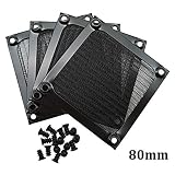 80mm Computer Fan Filter Grills with Screws, Aluminum Frame Ultra Fine Stainelss Steel Mesh - 4 Pack (Black)