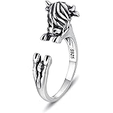 sagrence 925 Sterling Silver Highland Cow Ring Adjustable Cute Cow Hug Ring for Women Scottish Highland Cattle Jewelry Gifts for Farm Lovers