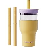 CHAKO LAB Insulated Stainless Steel Water Bottle | Dual-layer tumbler with Glass Linner and Stainsteel Linner | BPA-Free Leak Proof Thermos | 20oz Bottle with Two Straw | Yellow & Purple