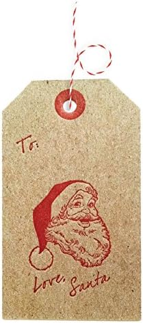 Love Santa Christmas Gift Tags Letterpress with Red and White Twine - 8 pack
