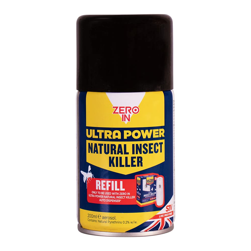 Zero In Ultra Power Natural Insect Killer Refill- 200 ml Aerosol Kills Flies, Cluster Flies, Fleas, Bed Bugs and more Use in Homes, Lofts and Outbuildings