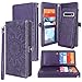 Galaxy S10 Wallet Case, Detachable Magnetic 12 Card Slots Wallet Case Shockproof PU Leather Flip Protective Cover Wrist Strap for Samsung Galaxy S10 (Flower - Purple)