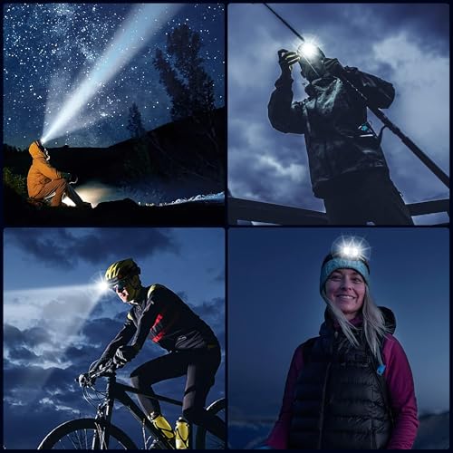 RONLADO 2 Piezas Lampara de Cabeza,Linterna Frontal con Sensor de Movimiento,Linterna de Cebeza LED con 8 Modos de Luz,Recargable,IPX4 Impermeable,Peso Ultraligero para Campismo,Ciclismo,Pesca,etc