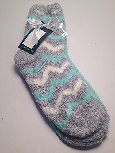 Adorable Chevron Stripe Design "SLIPPER SOCKS" 2 pair, Grey, Aqua, White