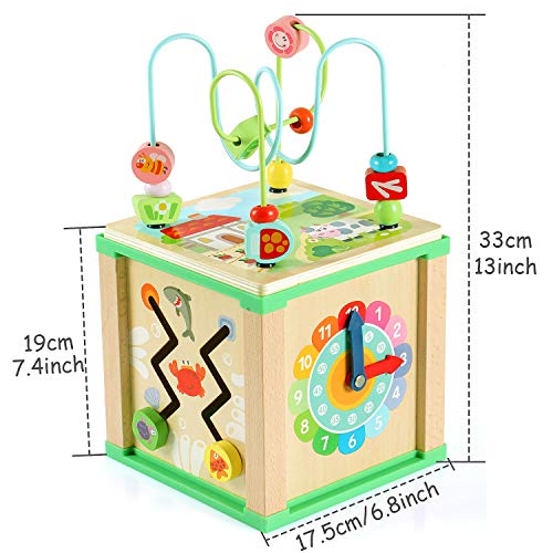 Lewo Wooden Activity Cube Bead Maze Shapes Sorter Educational Toys for