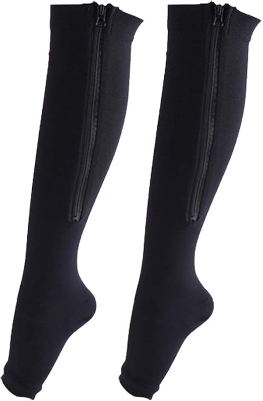 2 Pairs Zipper Compression Socks Toe Open Leg Support