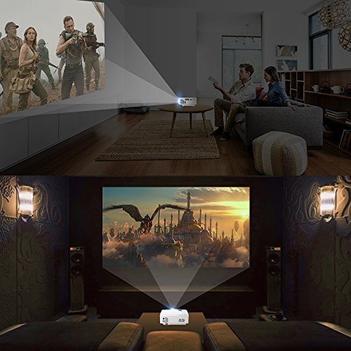 GBTIGER 2200 Lumens Full HD 1080P Mini Projector LED Home Projector Support Full HD 1080P 800 x 480 Pixels Portable Multimedia Home Theater Movie Game Video Projector (GPWhite-HDMI&VGA)