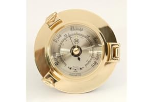 Bey-Berk SB406 Lacquered Brass Porthole Barometer with Beveled Glass, Grey