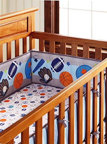 Amomo Crib Bumpers Breathable Baby Bumper Pads 4 Piece for Baby Girl Boy (Blue-Balls)