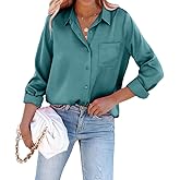 Pausus Satin Button Down Shirts for Women Long Sleeve Slim Fit Office Blouses Casual Business Silk Tops with Pocket S-XXL
