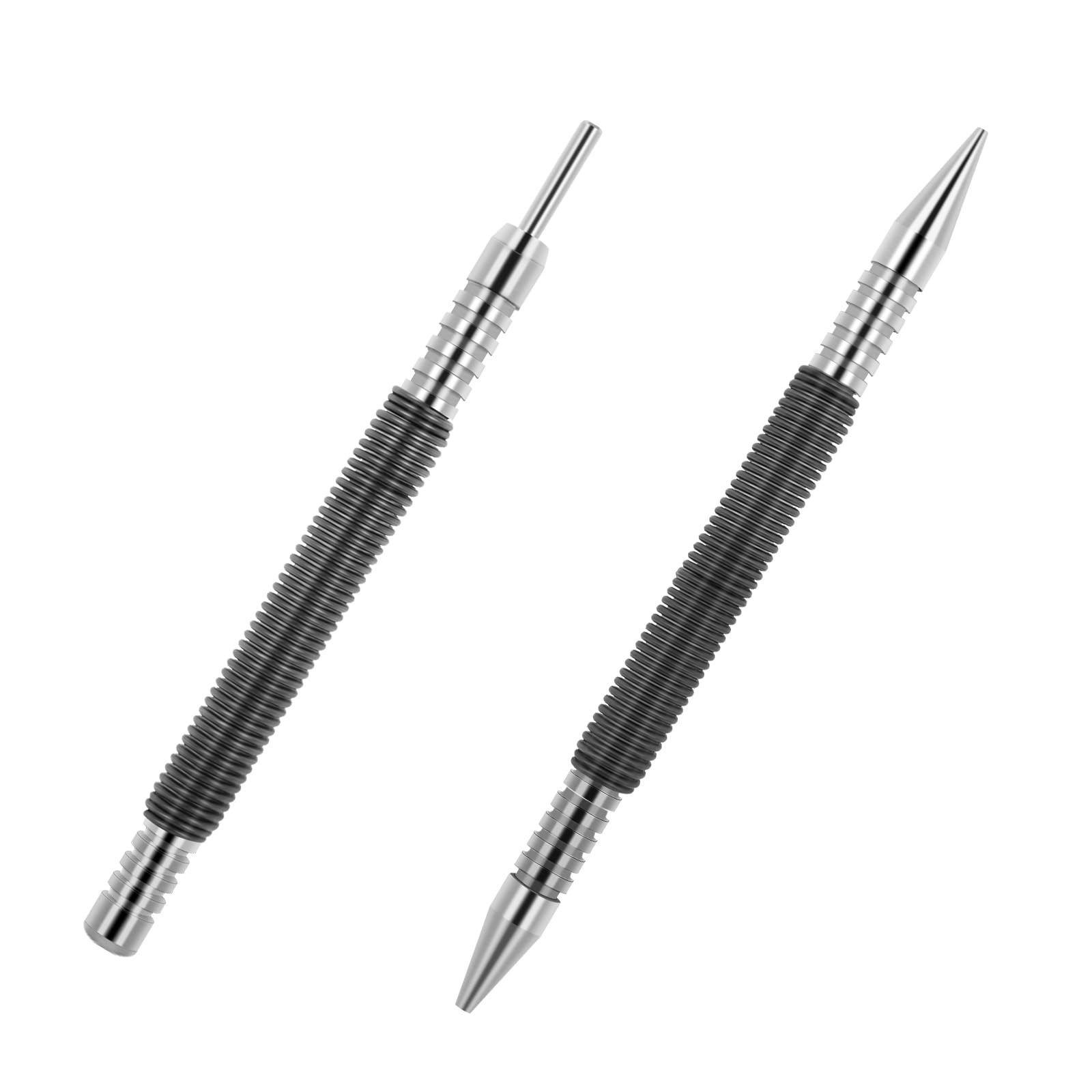 Grevosea 2 Pieces Spring Nail Set, Nail Set Tool and Hinge Pin Tool Dual Head Nail Setter Hammerless 1/16 and 1/32 Inch Spring Pin Punch Nail 3500 Psi Striking Force Door Pin Siding Removal Tool