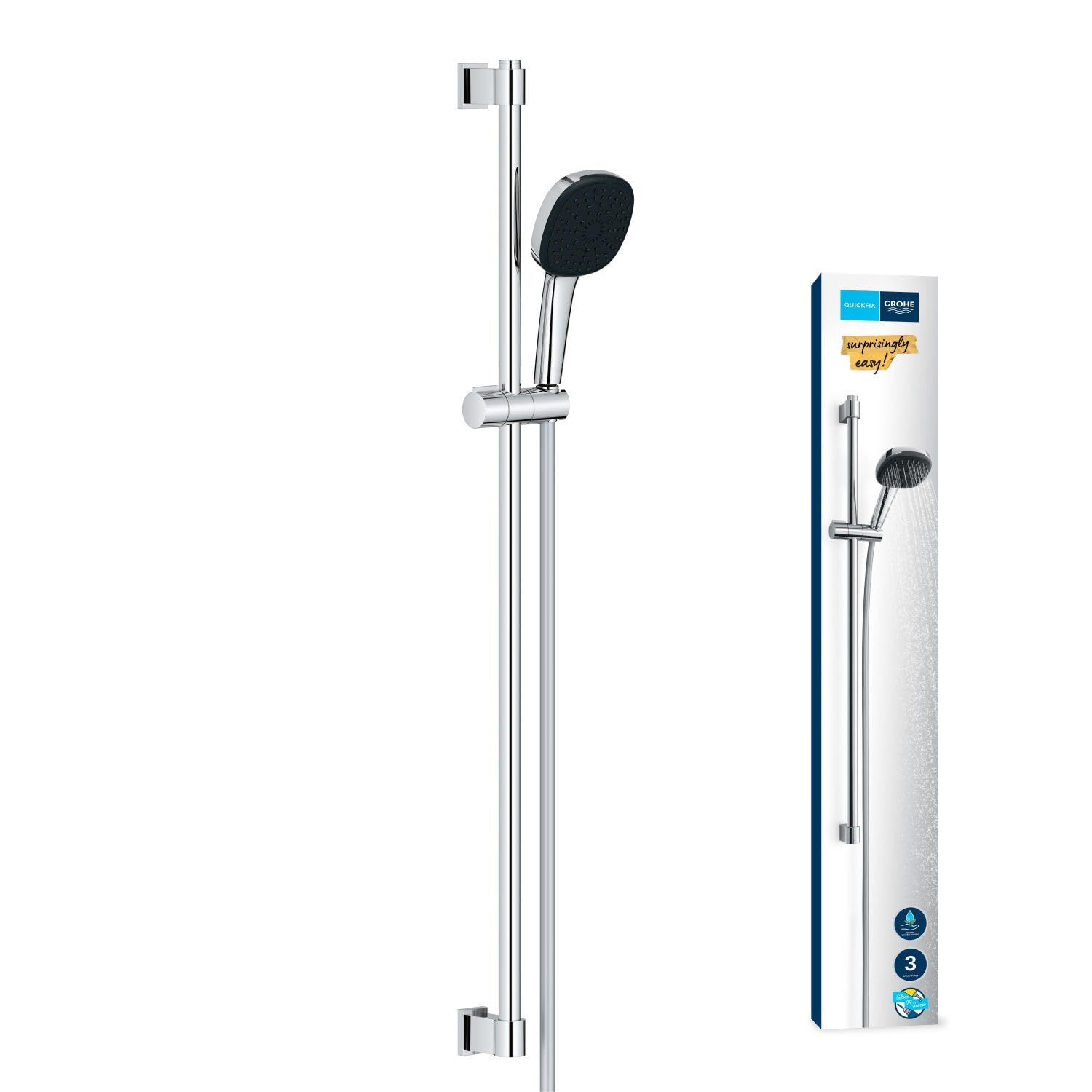Ensemble de douche avec pommeau 3 jets, barre 90cm et flexible - GROHE Vitalio Comfort 110 26932001 - Economie d'eau - Chromé