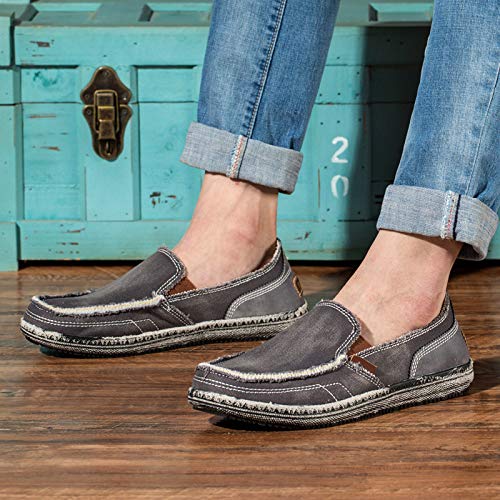 Mens Canvas Shoes Vintage Breathable Slip on Loafers Outdoor Walking (11.5 D(M) US, Grey1)