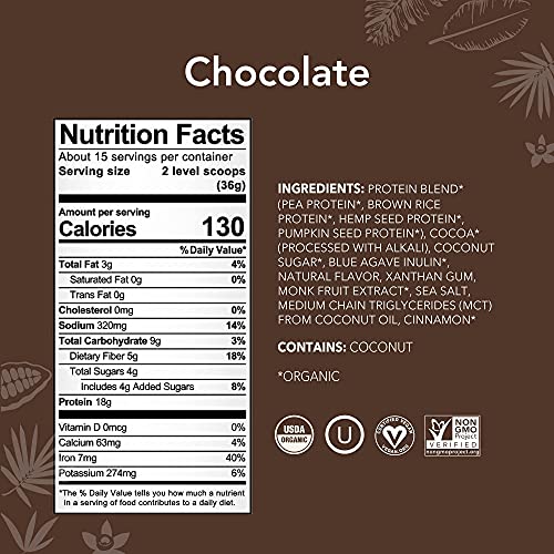 ALOHA Organic PlantBased Protein Powder NOSTEVIA Chocolate Keto