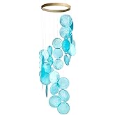 YUFENG Wind Chimes Outdoor Decor, 17'' Ocean Blue Capiz Shell Metal Windchime for Outside Garden Yard Home, Soothing Sound Decorative Wind Bell Memorial Ornament for Christmas Tree Gift